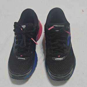 Brooks Black and Blue Running Shoes with Pink Accents